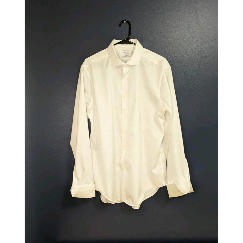 Calvin Klein French Cuff Non Iron Slim Fit Shirt Collar 17 Men's Size XL White